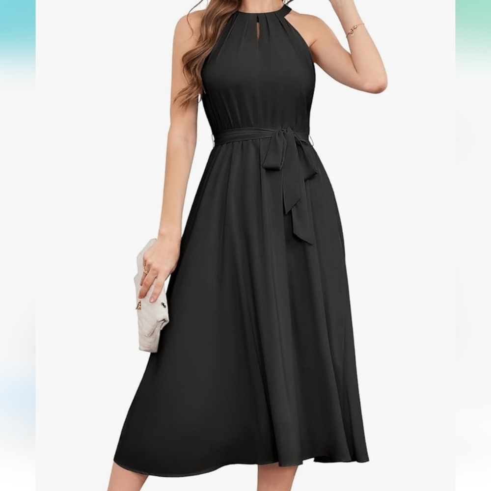 Bbonlinedress Women Black Halter Chiffon Cocktail Dress Formal Bridesmaid Small
